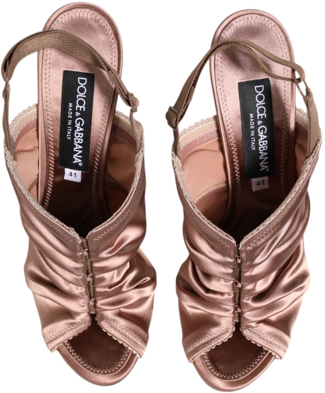 Dolce & Gabbana Bronze Satin Ruched Slingback Sandals Shoes Metallic
