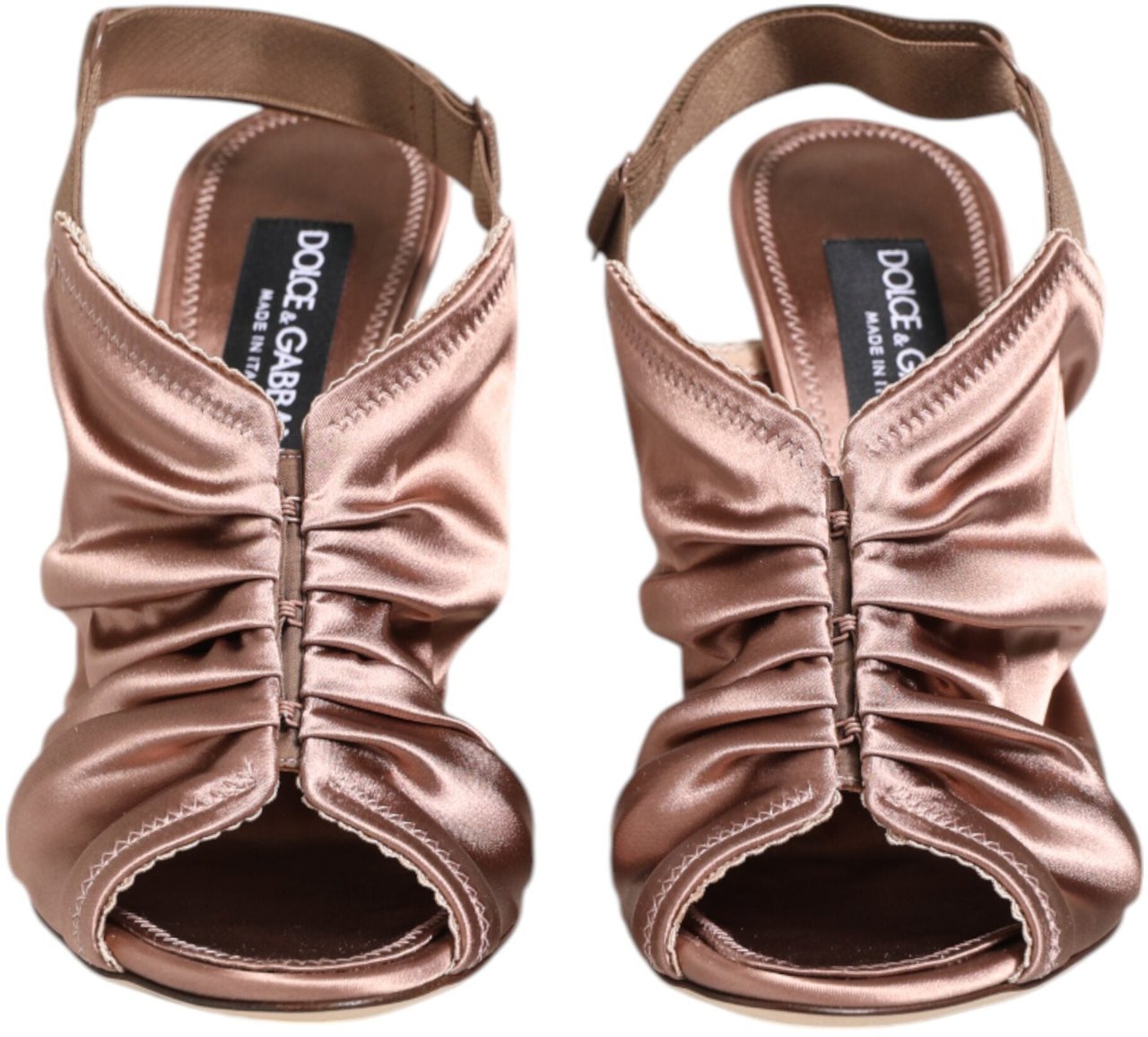 Dolce & Gabbana Bronze Satin Ruched Slingback Sandals Shoes Metallic