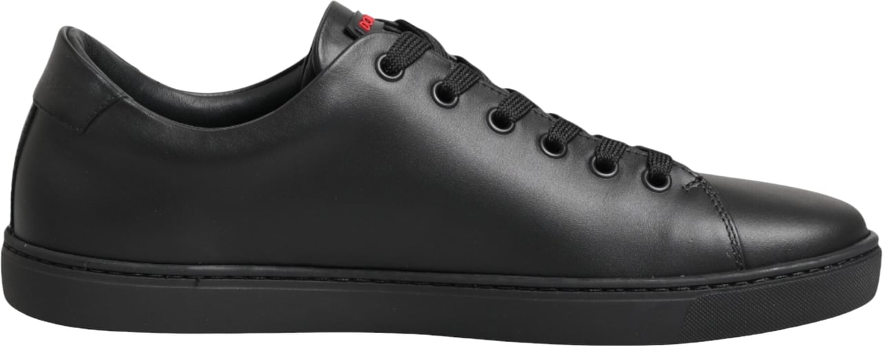 Dolce & Gabbana Black Leather Crystal Heart Low Top Sneakers Shoes Zwart