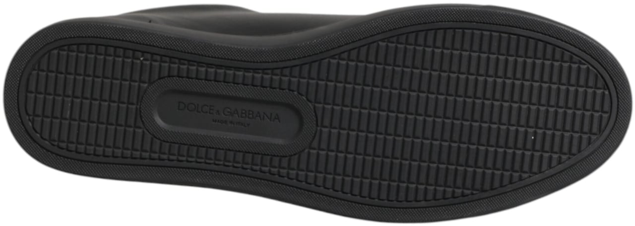 Dolce & Gabbana Black Leather Crystal Heart Low Top Sneakers Shoes Zwart
