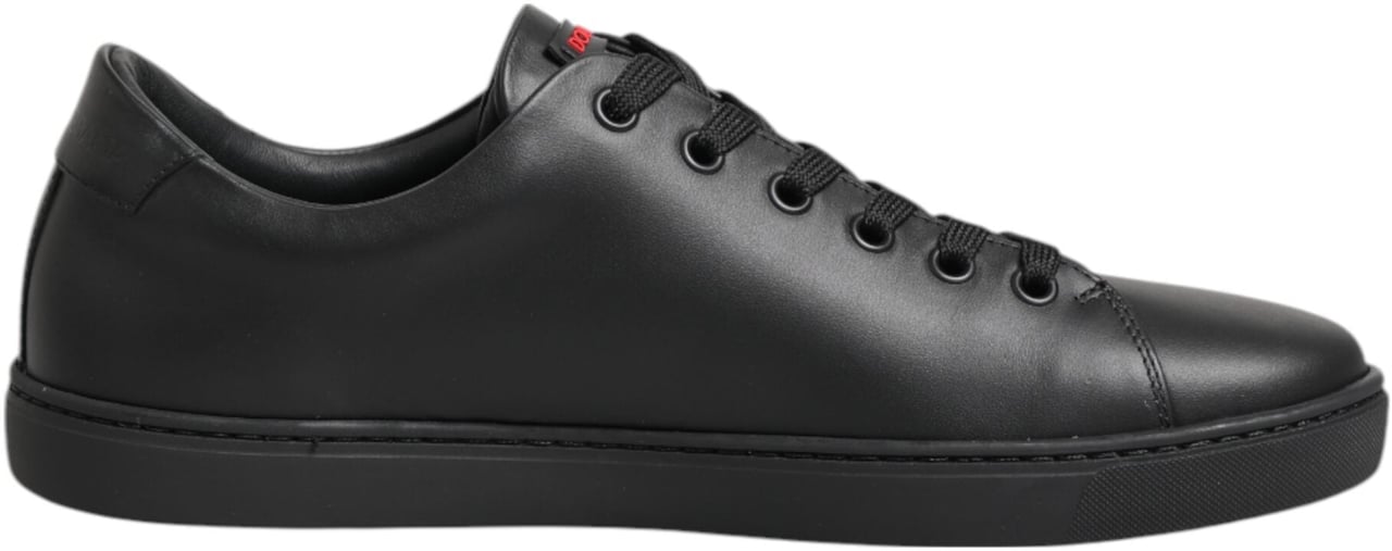 Dolce & Gabbana Black Leather Crystal Heart Low Top Sneakers Shoes Zwart