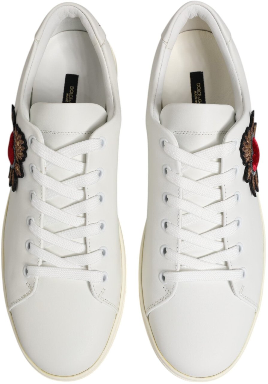 Dolce & Gabbana White Leather Sacred Heart Patch Sneakers Shoes Wit