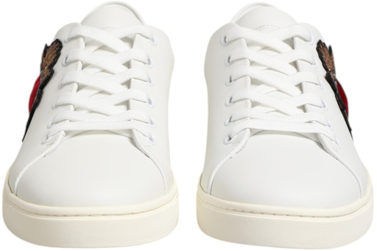 Dolce & Gabbana White Leather Sacred Heart Patch Sneakers Shoes Wit