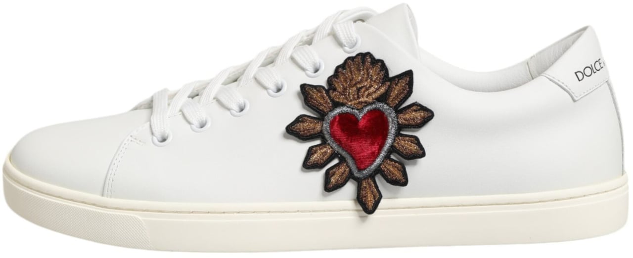 Dolce & Gabbana White Leather Sacred Heart Patch Sneakers Shoes Wit