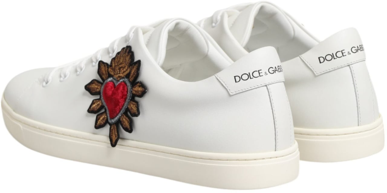 Dolce & Gabbana White Leather Sacred Heart Patch Sneakers Shoes Wit