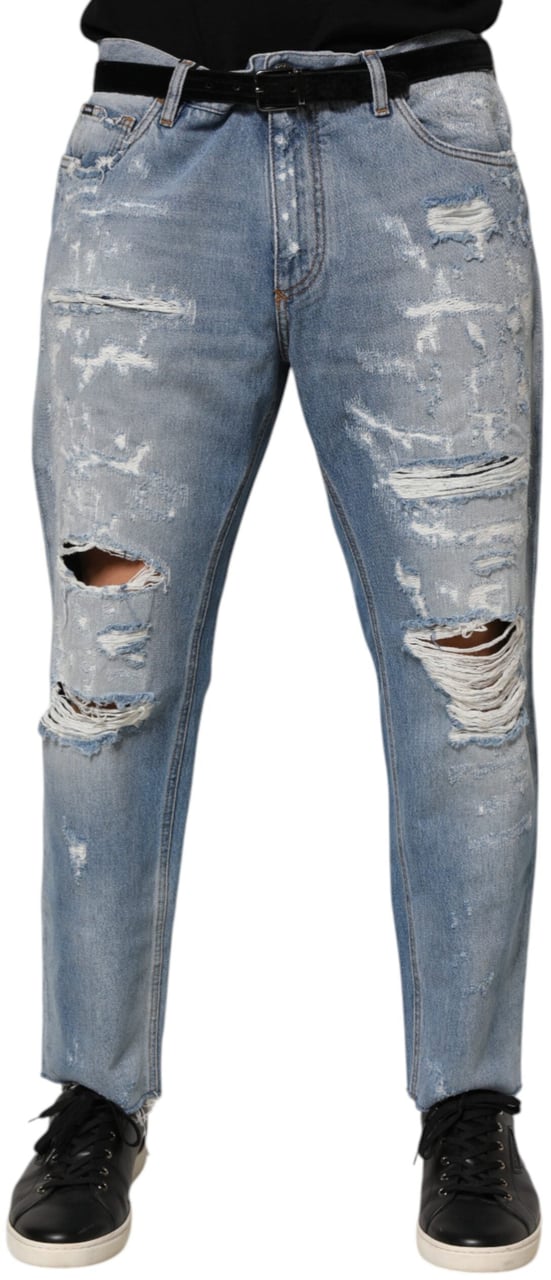Dolce & Gabbana Blue Distressed Ripped Denim Pants Jeans Blauw