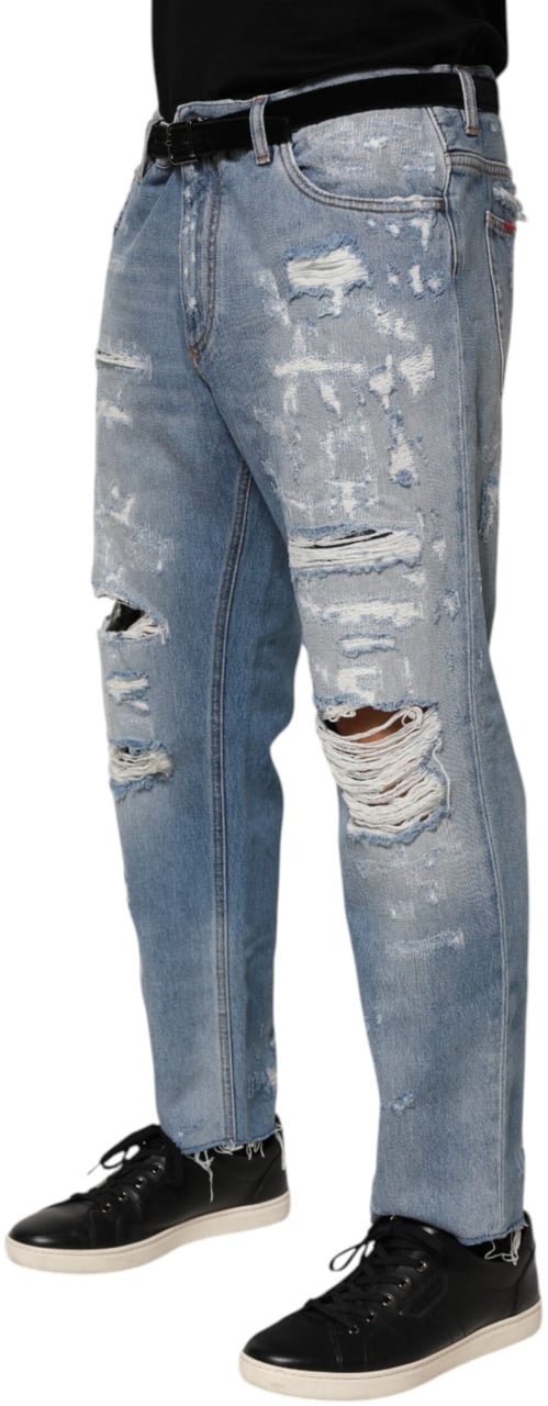 Dolce & Gabbana Blue Distressed Ripped Denim Pants Jeans Blauw