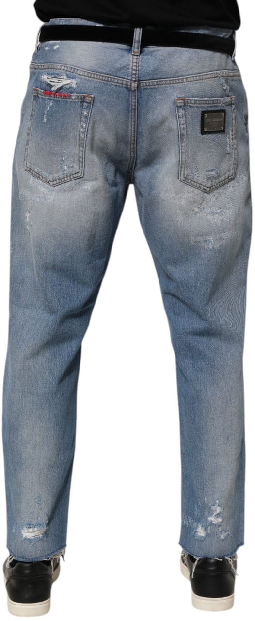 Dolce & Gabbana Blue Distressed Ripped Denim Pants Jeans Blauw
