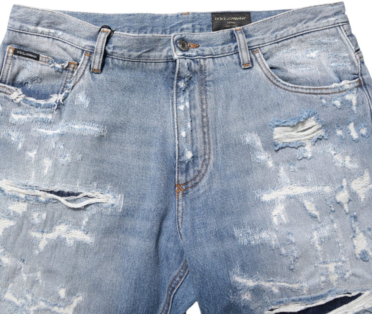 Dolce & Gabbana Blue Distressed Ripped Denim Pants Jeans Blauw