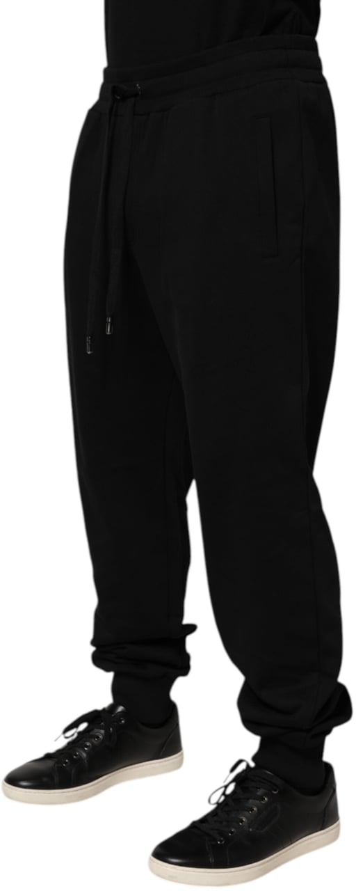 Dolce & Gabbana Black Cotton Drawstring Logo Sweatpants Pants Zwart