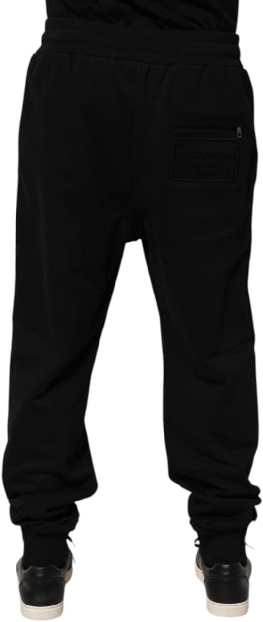 Dolce & Gabbana Black Cotton Drawstring Logo Sweatpants Pants Zwart