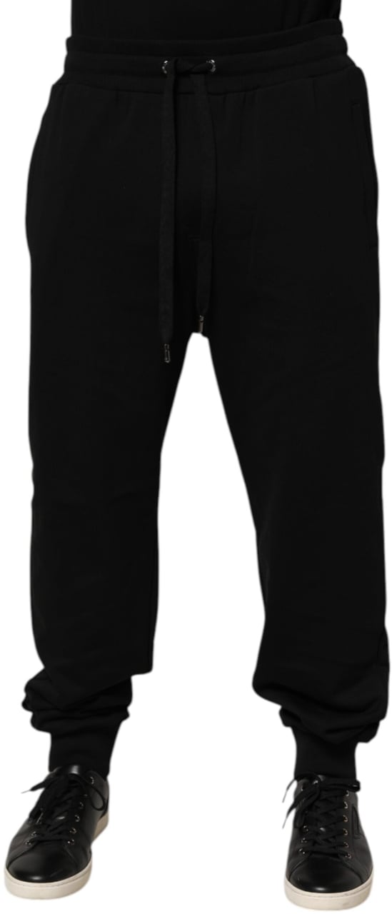 Dolce & Gabbana Black Cotton Drawstring Logo Sweatpants Pants Zwart
