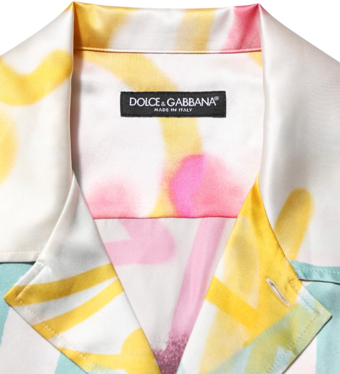 Dolce & Gabbana White Silk Hawaiian Graffiti Print Men Casual Shirt Wit