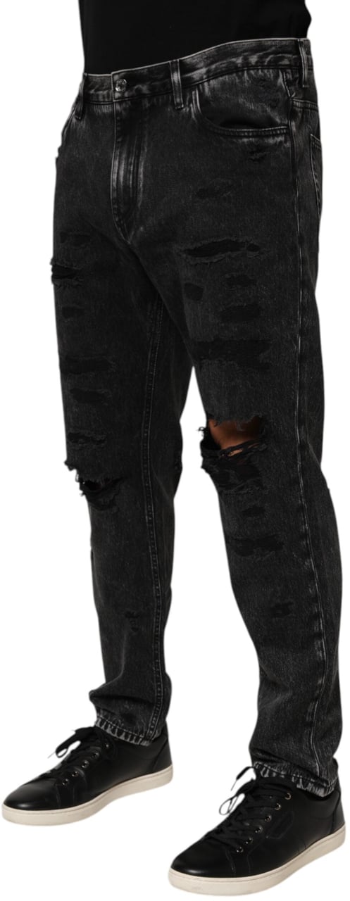 Dolce & Gabbana Black Washed Ripped Loose Cotton Denim Jeans Zwart
