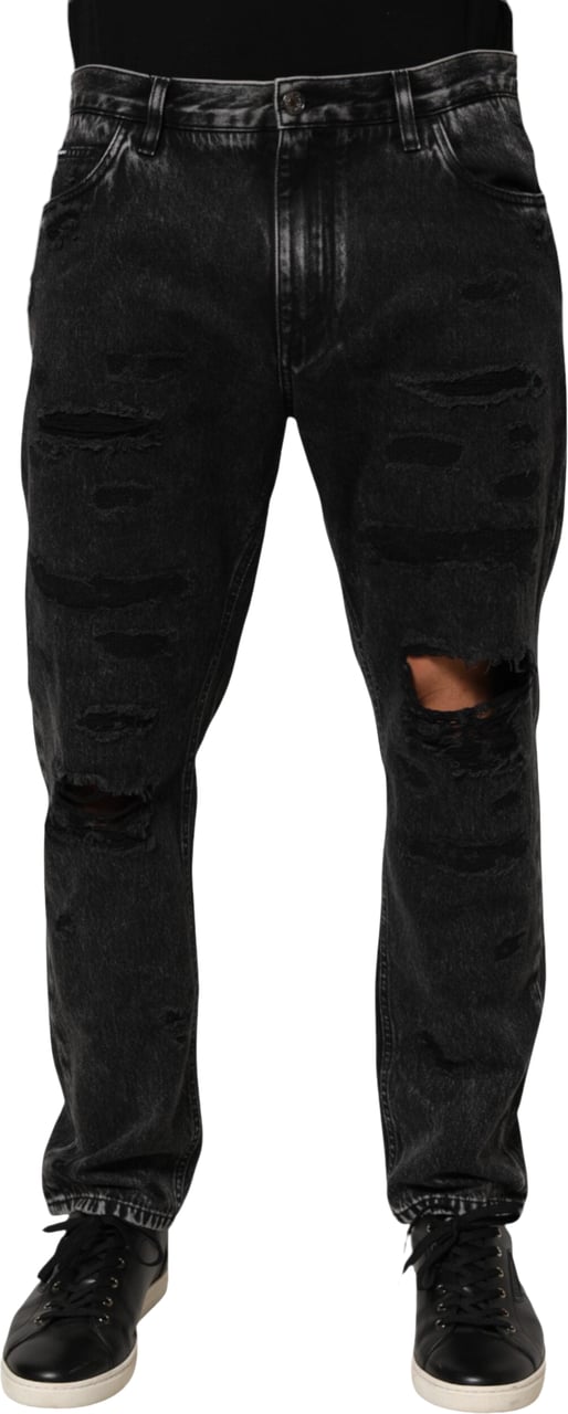 Dolce & Gabbana Black Washed Ripped Loose Cotton Denim Jeans Zwart