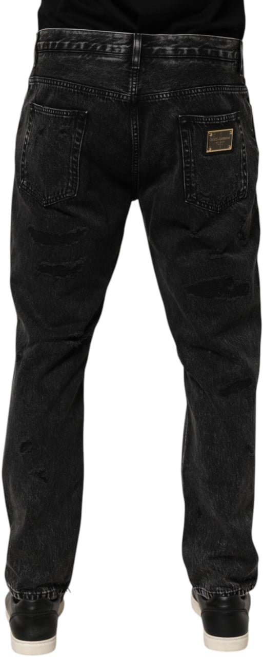 Dolce & Gabbana Black Washed Ripped Loose Cotton Denim Jeans Zwart