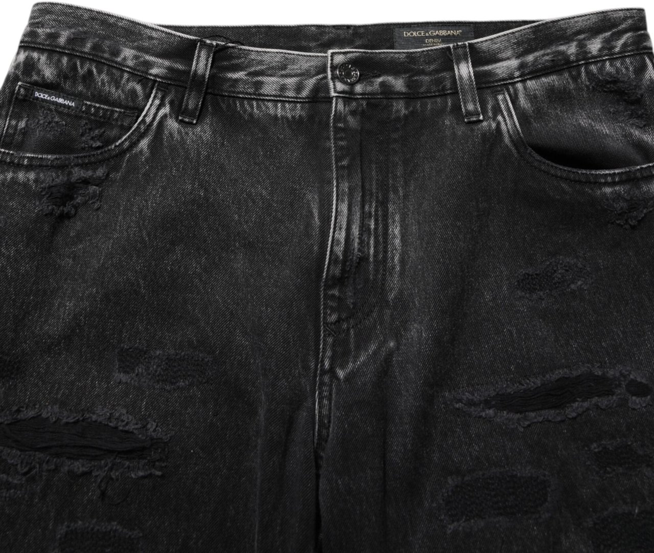 Dolce & Gabbana Black Washed Ripped Loose Cotton Denim Jeans Zwart