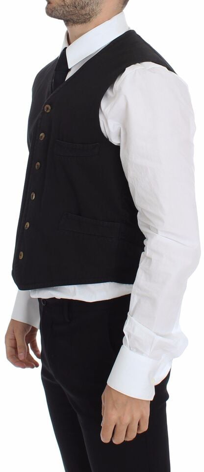 Dolce & Gabbana Black Cotton Viscose Dress Vest Blazer Zwart