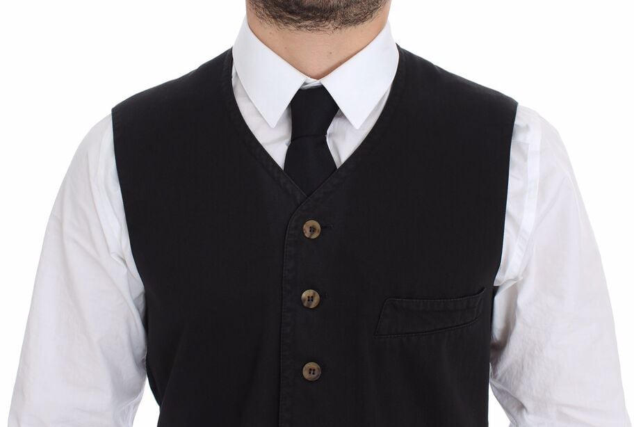 Dolce & Gabbana Black Cotton Viscose Dress Vest Blazer Zwart