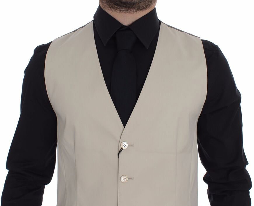 Dolce & Gabbana Beige Cotton Stretch Dress Vest Blazer Beige