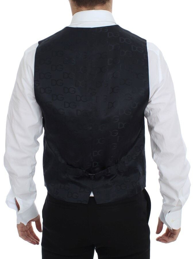 Dolce & Gabbana Gray Striped Wool Silk Dress Vest Gilet Grijs