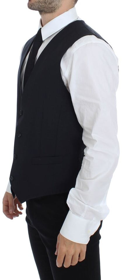 Dolce & Gabbana Gray Striped Wool Silk Dress Vest Gilet Grijs