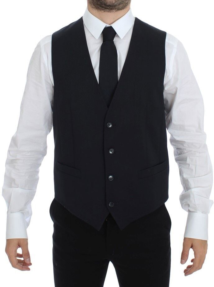 Dolce & Gabbana Gray Striped Wool Silk Dress Vest Gilet Grijs
