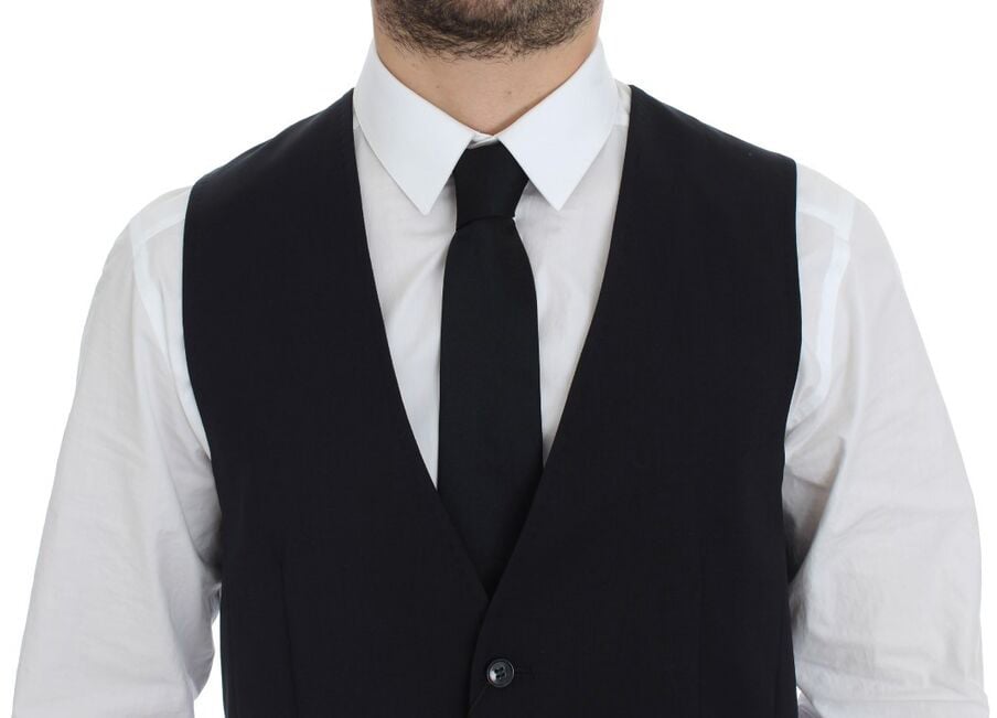 Dolce & Gabbana Gray Striped Wool Silk Dress Vest Gilet Grijs