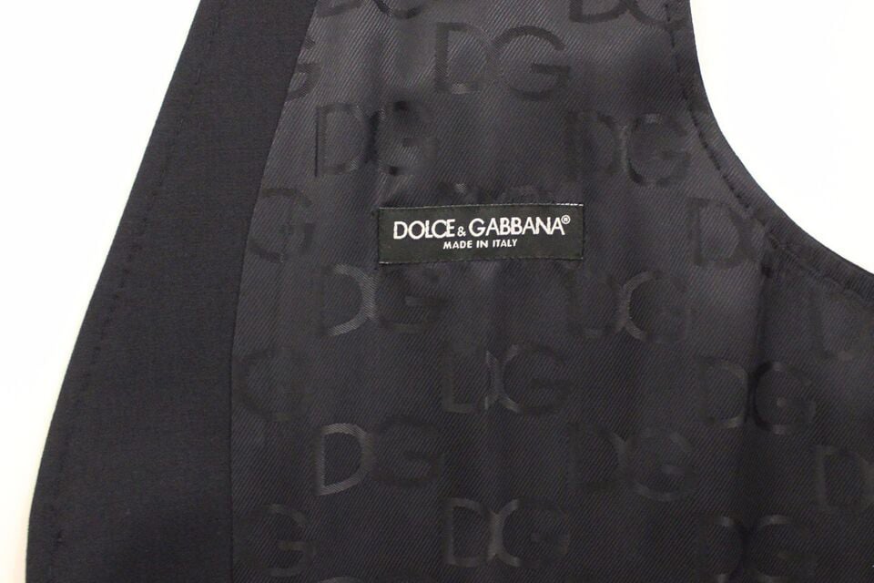 Dolce & Gabbana Gray Striped Wool Silk Dress Vest Gilet Grijs