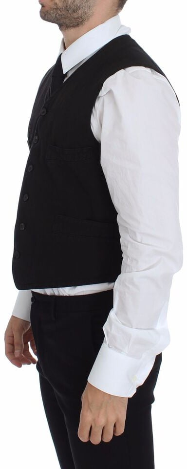 Dolce & Gabbana Black Flax Cotton Dress Vest Blazer Zwart