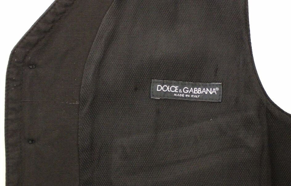 Dolce & Gabbana Black Flax Cotton Dress Vest Blazer Zwart