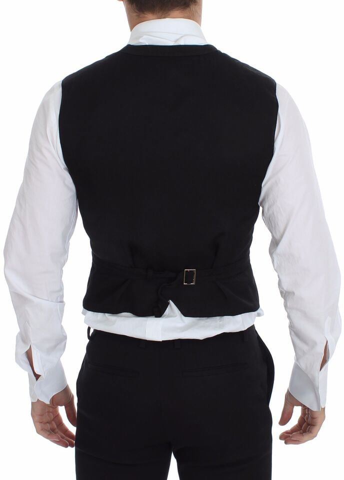 Dolce & Gabbana Black Flax Cotton Dress Vest Blazer Zwart