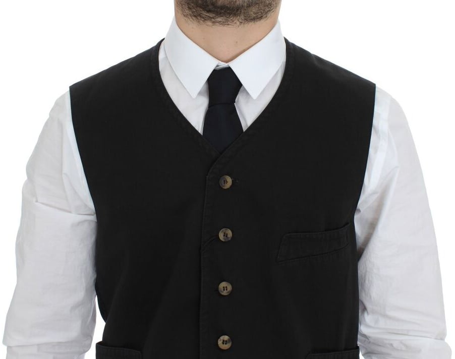 Dolce & Gabbana Black Cotton Blend Dress Vest Gilet Zwart