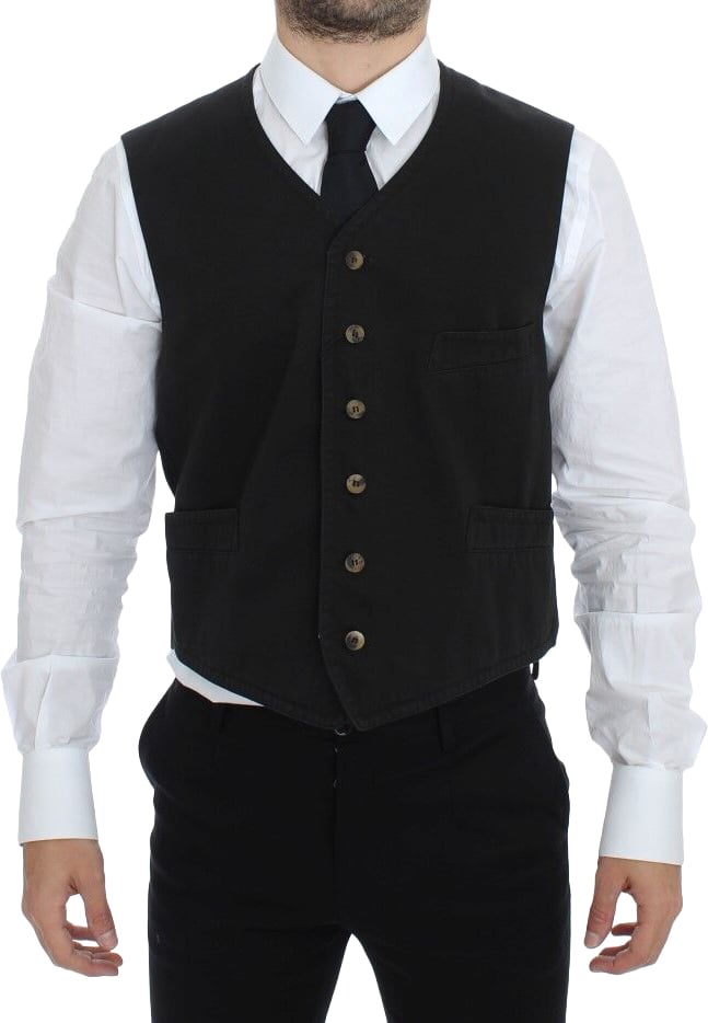 Dolce & Gabbana Black Cotton Blend Dress Vest Gilet Zwart