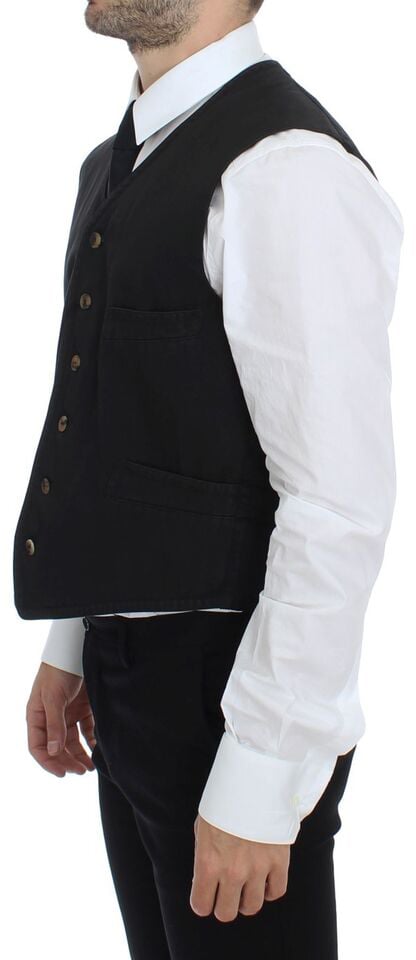Dolce & Gabbana Black Cotton Blend Dress Vest Gilet Zwart