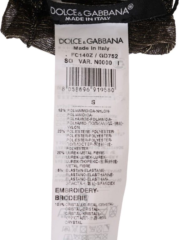 Dolce & Gabbana Black Stretch Floral Clear Crystal Socks Zwart