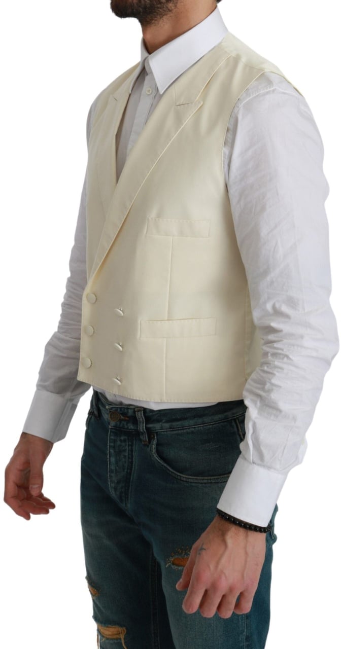 Dolce & Gabbana White Waistcoat Formal Wool Vest Wit
