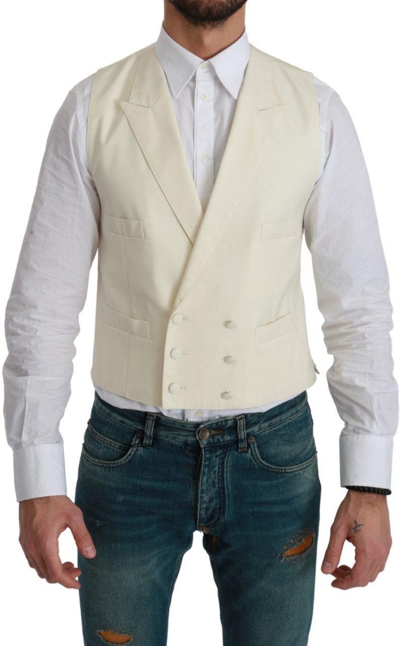 Dolce & Gabbana White Waistcoat Formal Wool Vest Wit