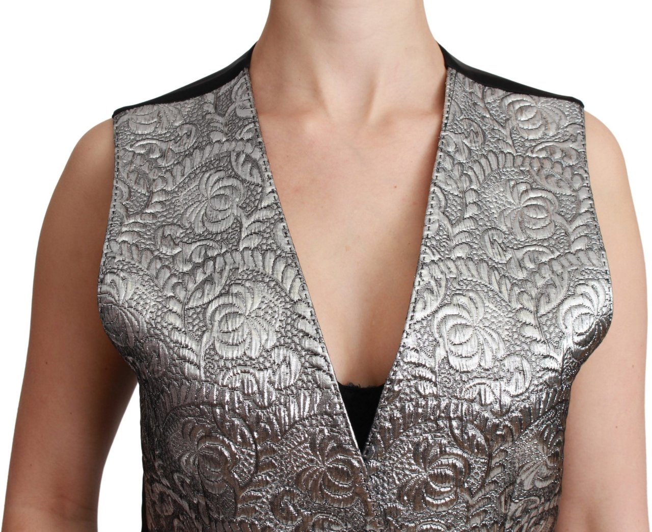 Dolce & Gabbana Silver Brocade Sleeveless Metallic Top Zilver