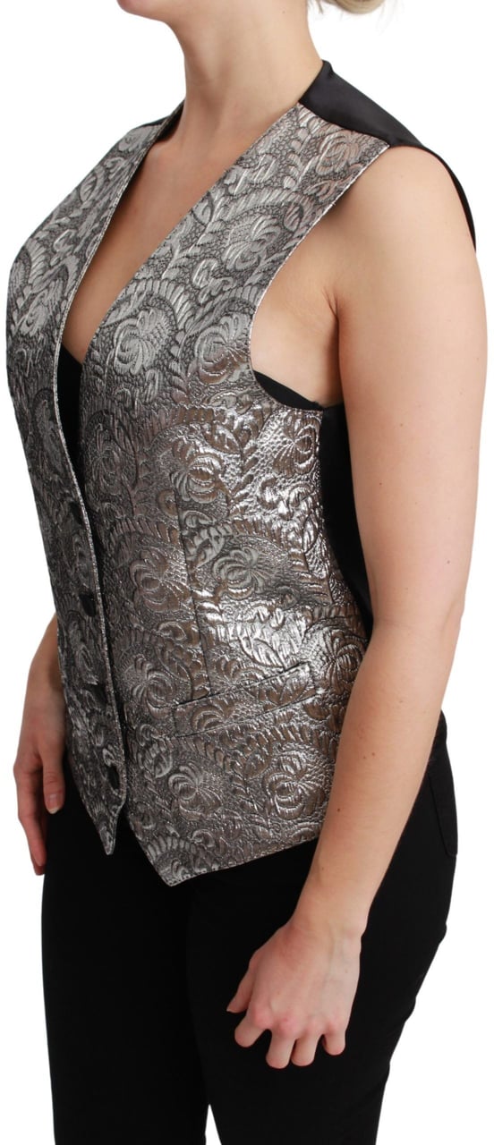 Dolce & Gabbana Silver Brocade Sleeveless Metallic Top Zilver