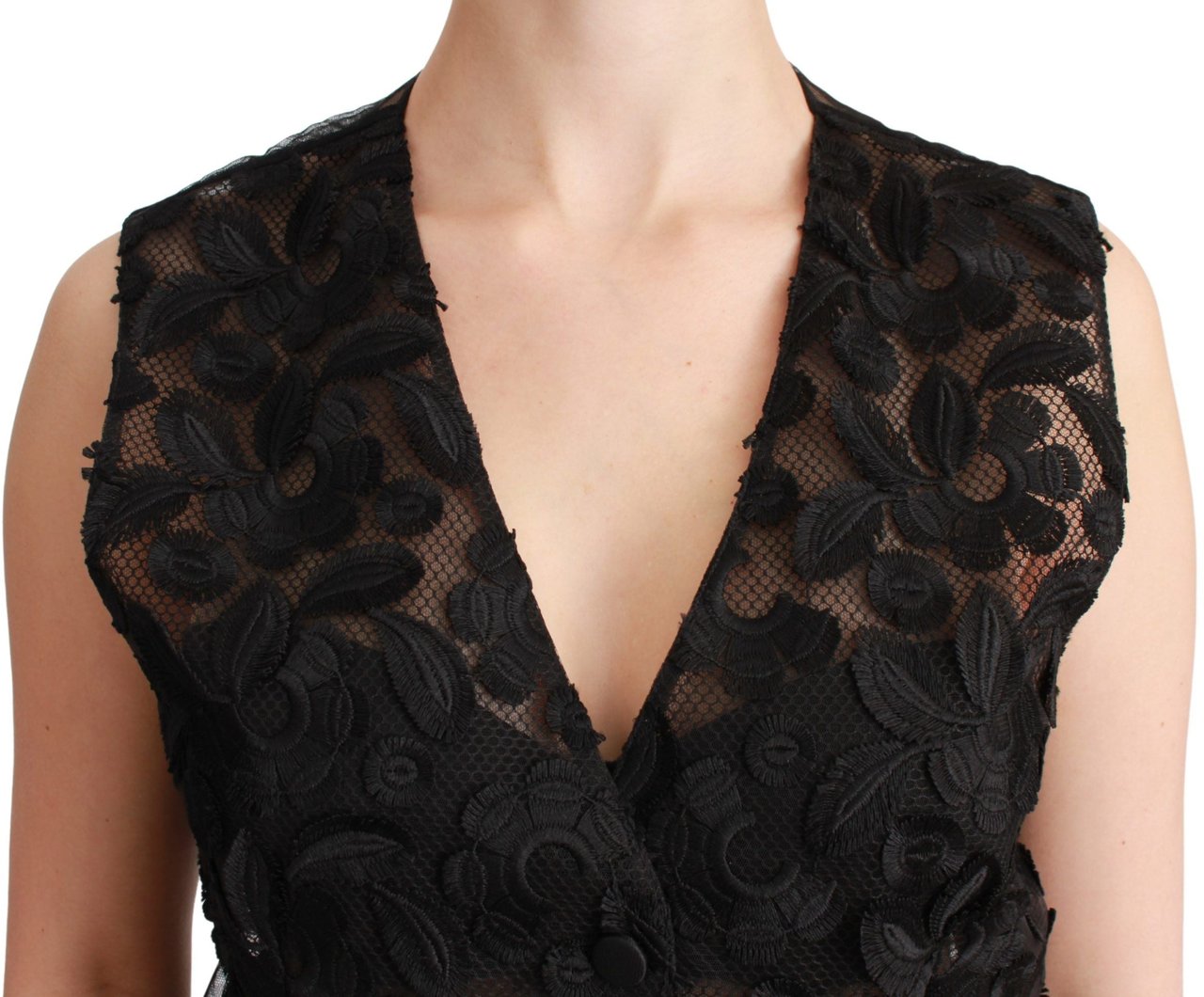 Dolce & Gabbana Black Floral Brocade Top Gilet Waistcoat Zwart