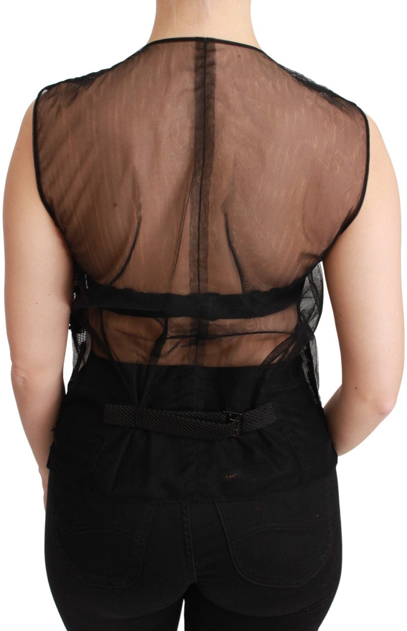 Dolce & Gabbana Black Floral Brocade Top Gilet Waistcoat Zwart