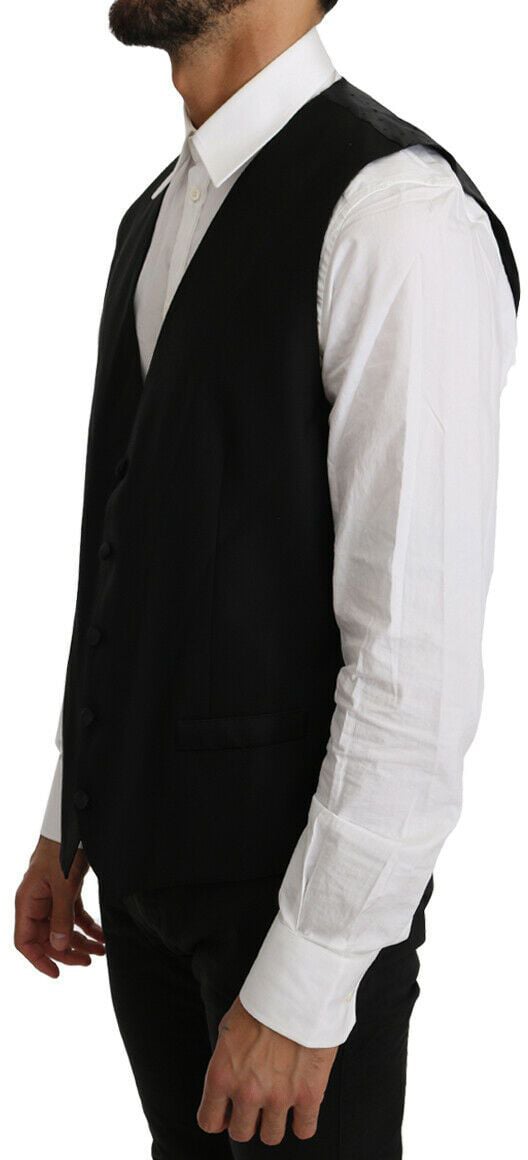 Dolce & Gabbana Black Solid Wool Silk Vest Zwart