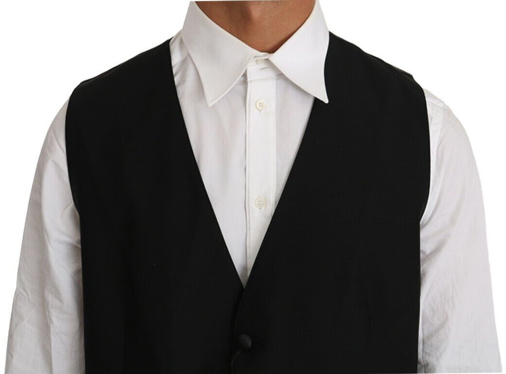Dolce & Gabbana Black Solid Wool Silk Vest Zwart