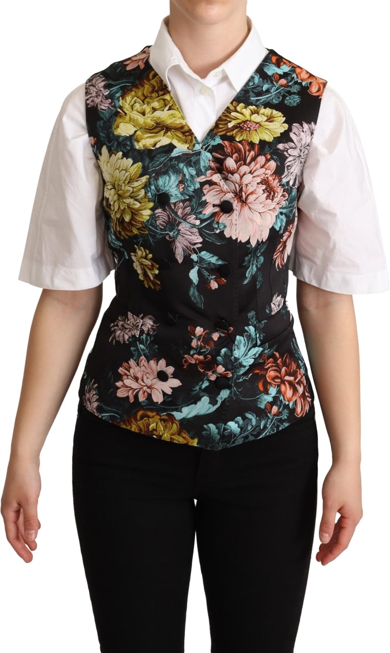 Dolce & Gabbana Black Jacquard Floral Waistcoat Vest Zwart