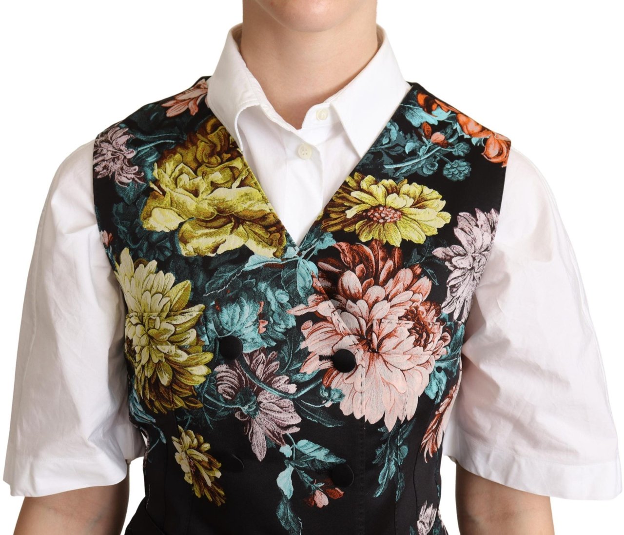 Dolce & Gabbana Black Jacquard Floral Waistcoat Vest Zwart