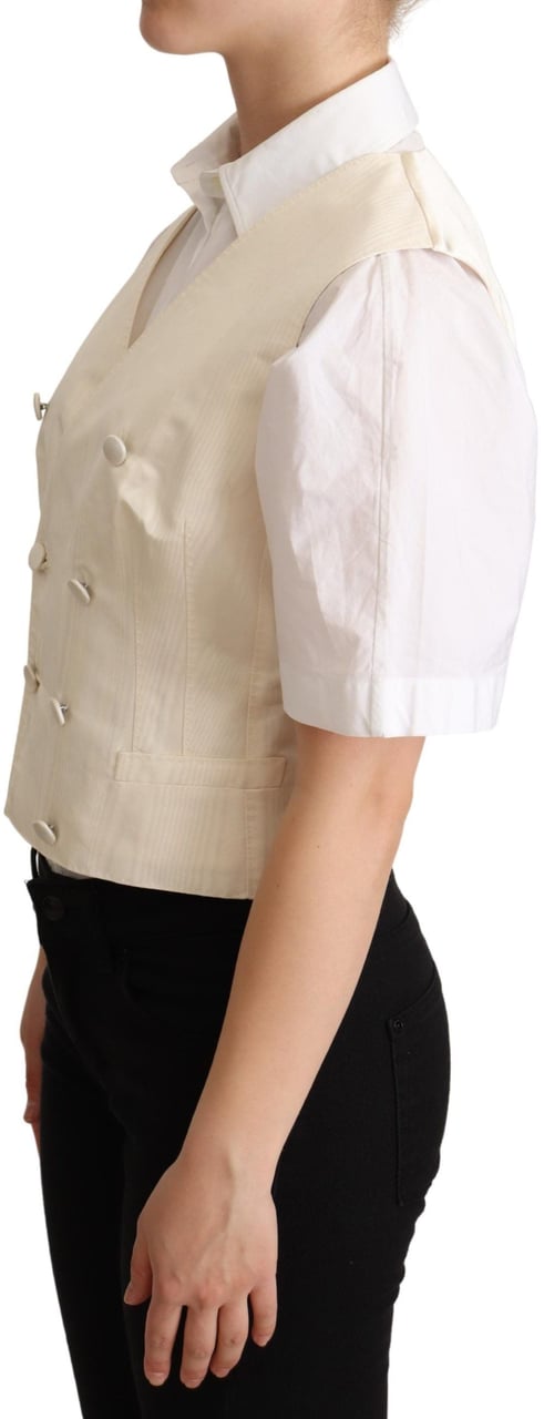 Dolce & Gabbana Beige Silk Sleeveless Waistcoat Vest Beige