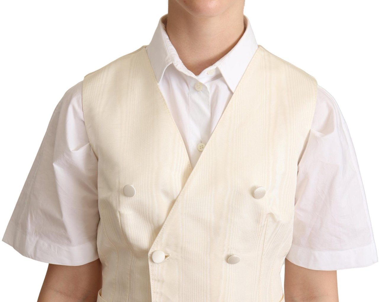 Dolce & Gabbana Beige Silk Sleeveless Waistcoat Vest Beige