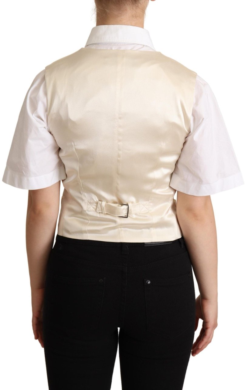 Dolce & Gabbana Beige Silk Sleeveless Waistcoat Vest Beige