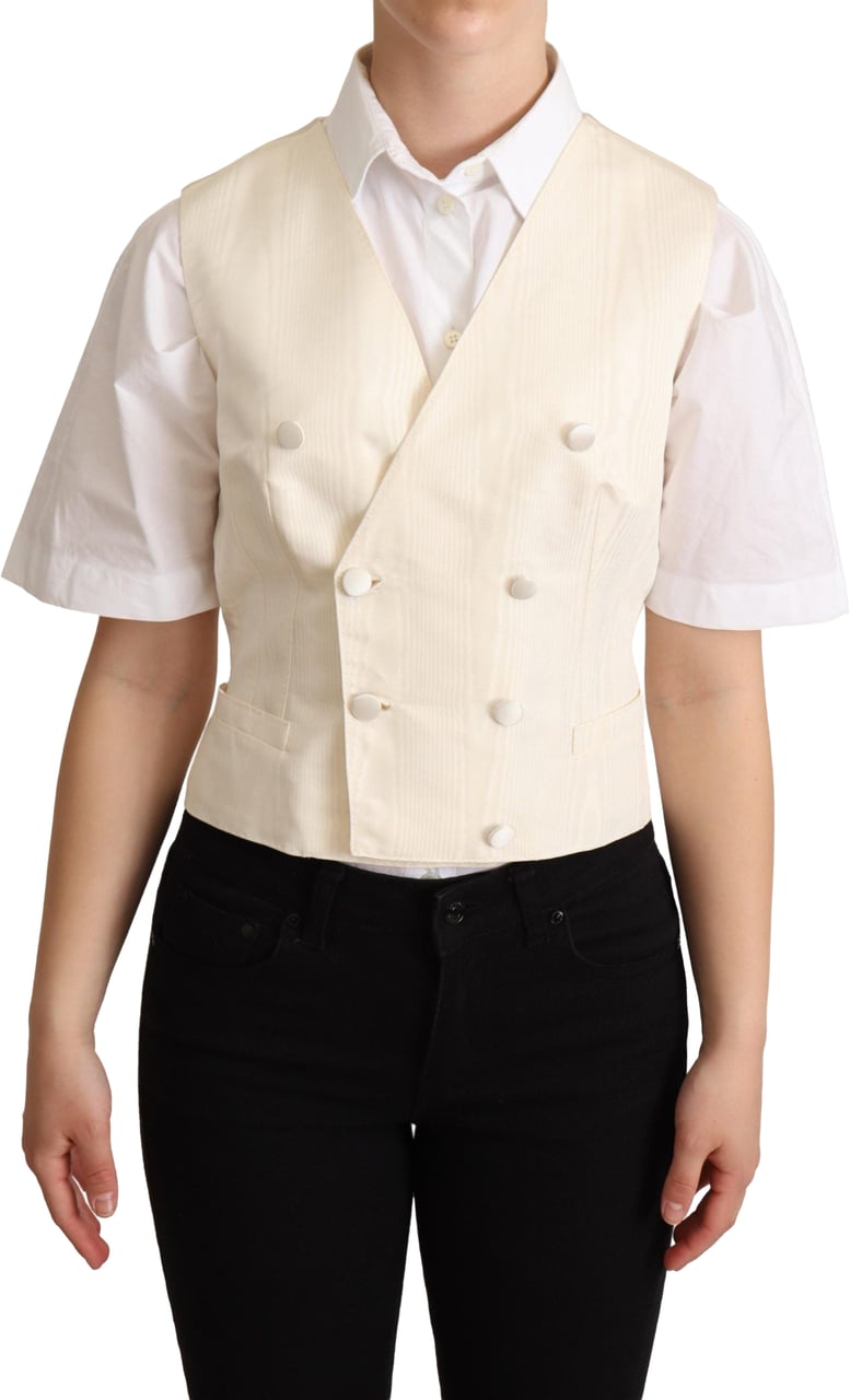 Dolce & Gabbana Beige Silk Sleeveless Waistcoat Vest Beige